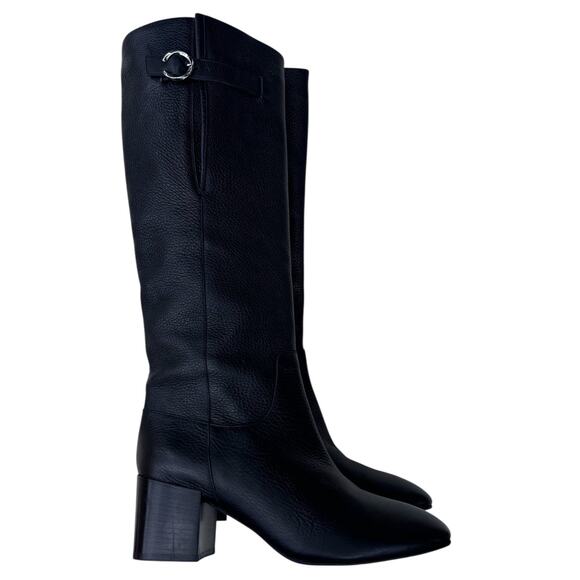Aquatalia Womens Fabrianna Knee Length Boot Size 9 Blk Pebbled Leather - Picture 1 of 13